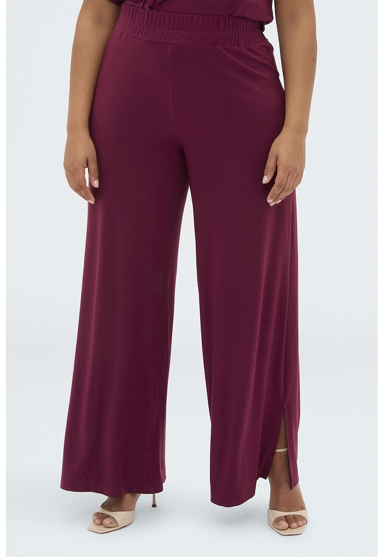 Pantaloni cu croiala ampla si slituri laterale - Roz inchis