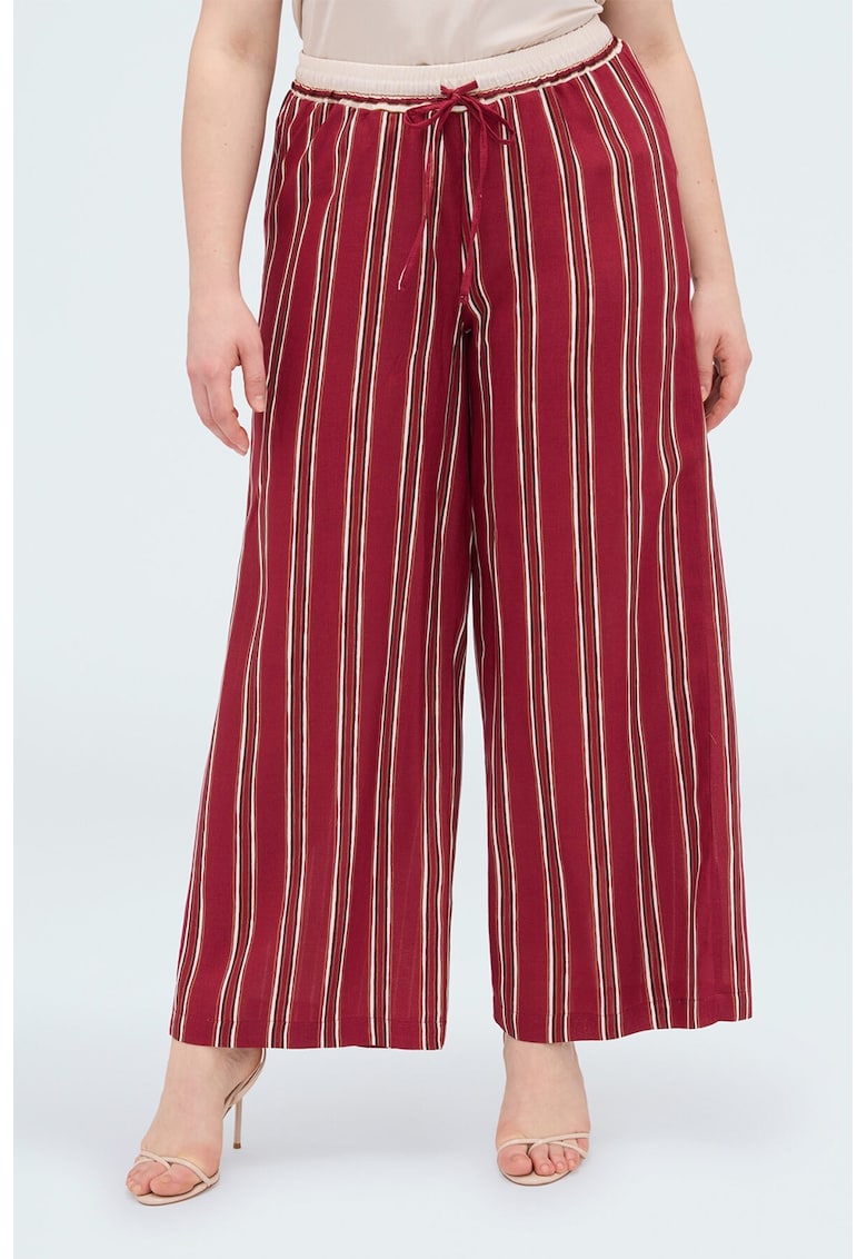 Pantaloni cu croiala ampla si model in dungi - Alb/Rosu inchis