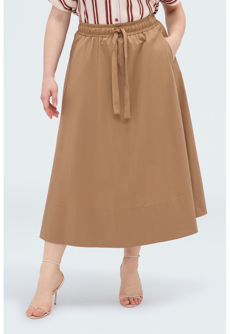 Fusta midi evazata cu buzunare laterale - Maro camel