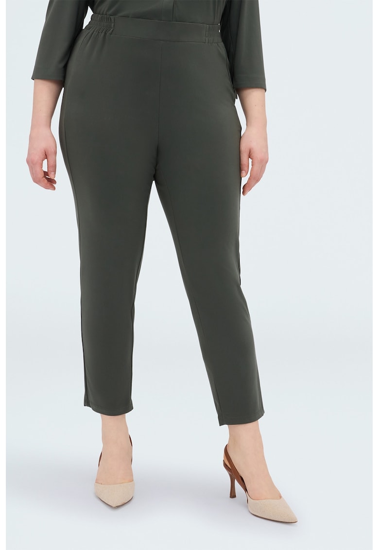 Pantaloni crop cu talie inalta - Kaki
