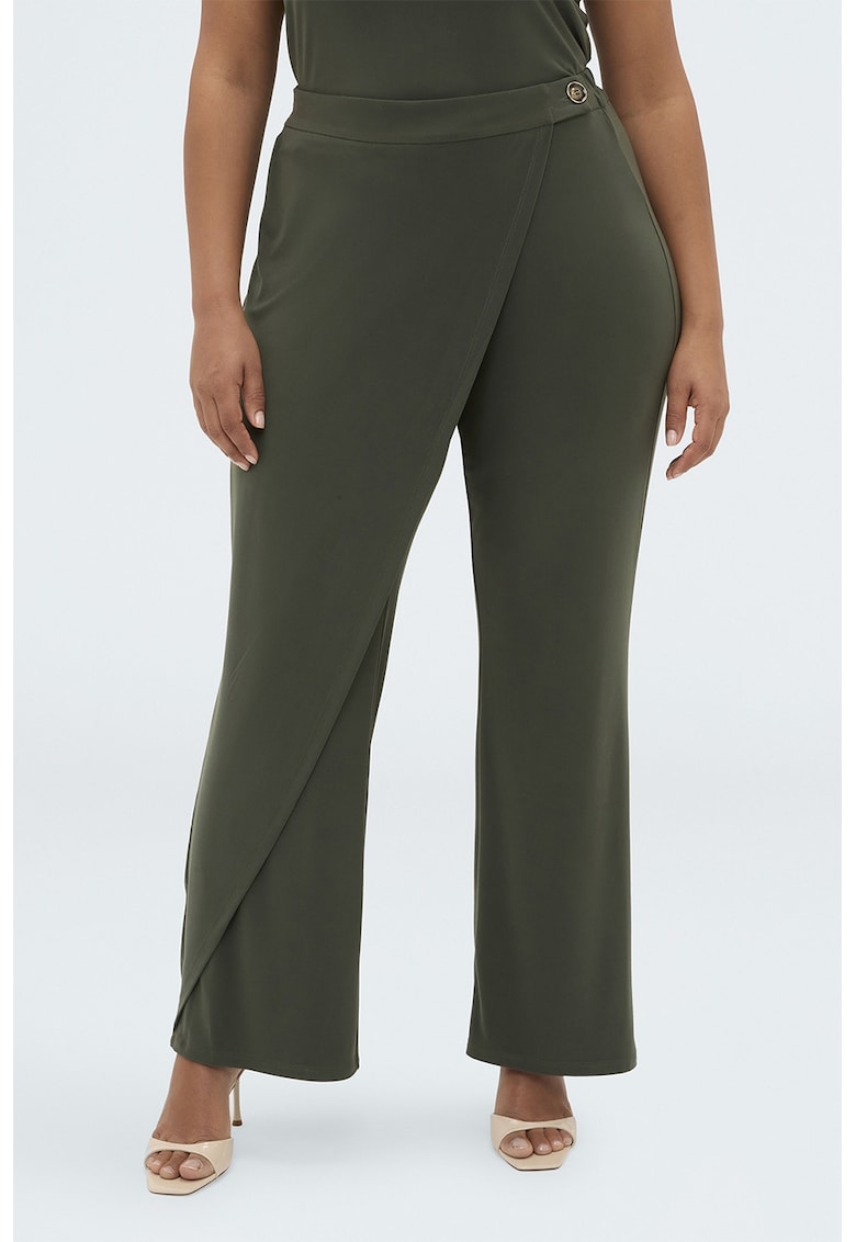 Pantaloni cu croiala ampla si talie medie - Verde masliniu inchis