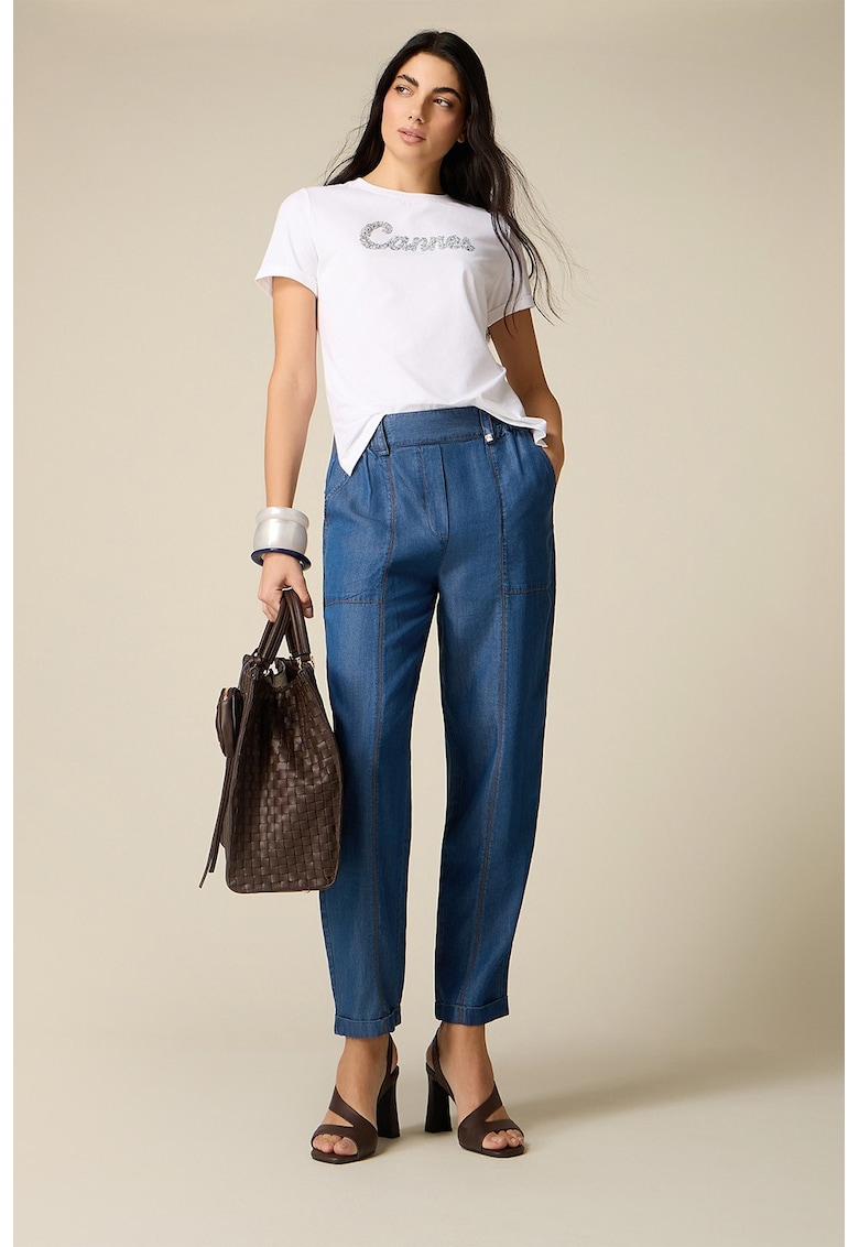 Pantaloni din denim cu talie inalta - Albastru pastel