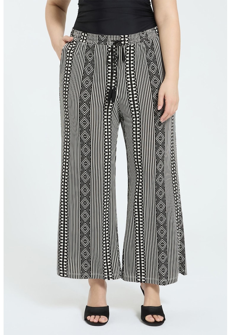 Pantaloni cu talie medie si croiala ampla - Alb/Negru