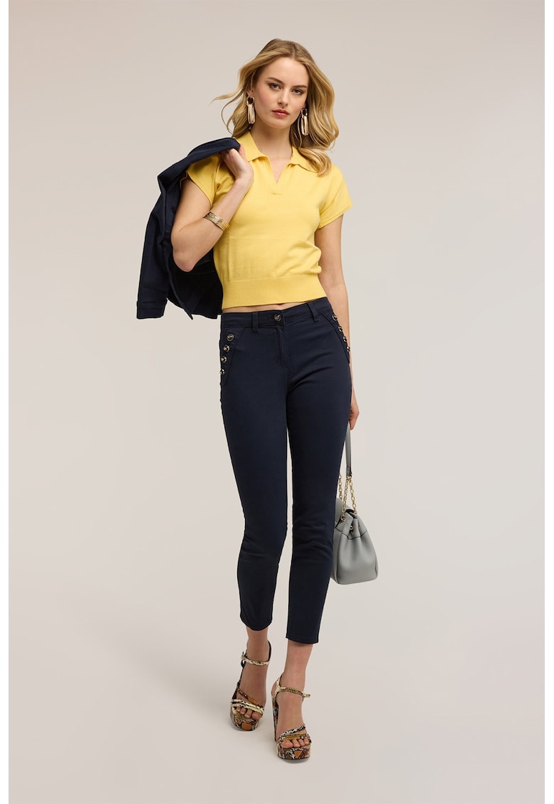 Pantaloni skinny cu talie medie - Albastru inchis
