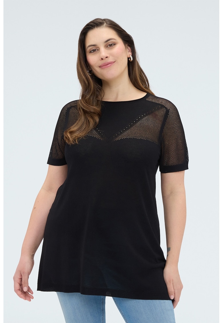 Tricou cu insertii din plasa - Negru
