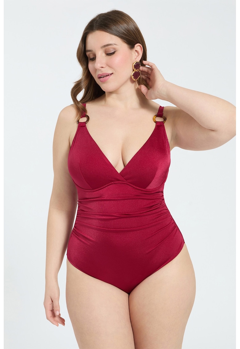 Costum de baie intreg cu model uni - Rosu inchis