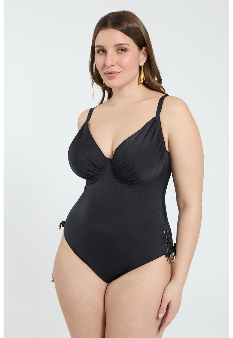 Costum de baie intreg cu model uni - Negru