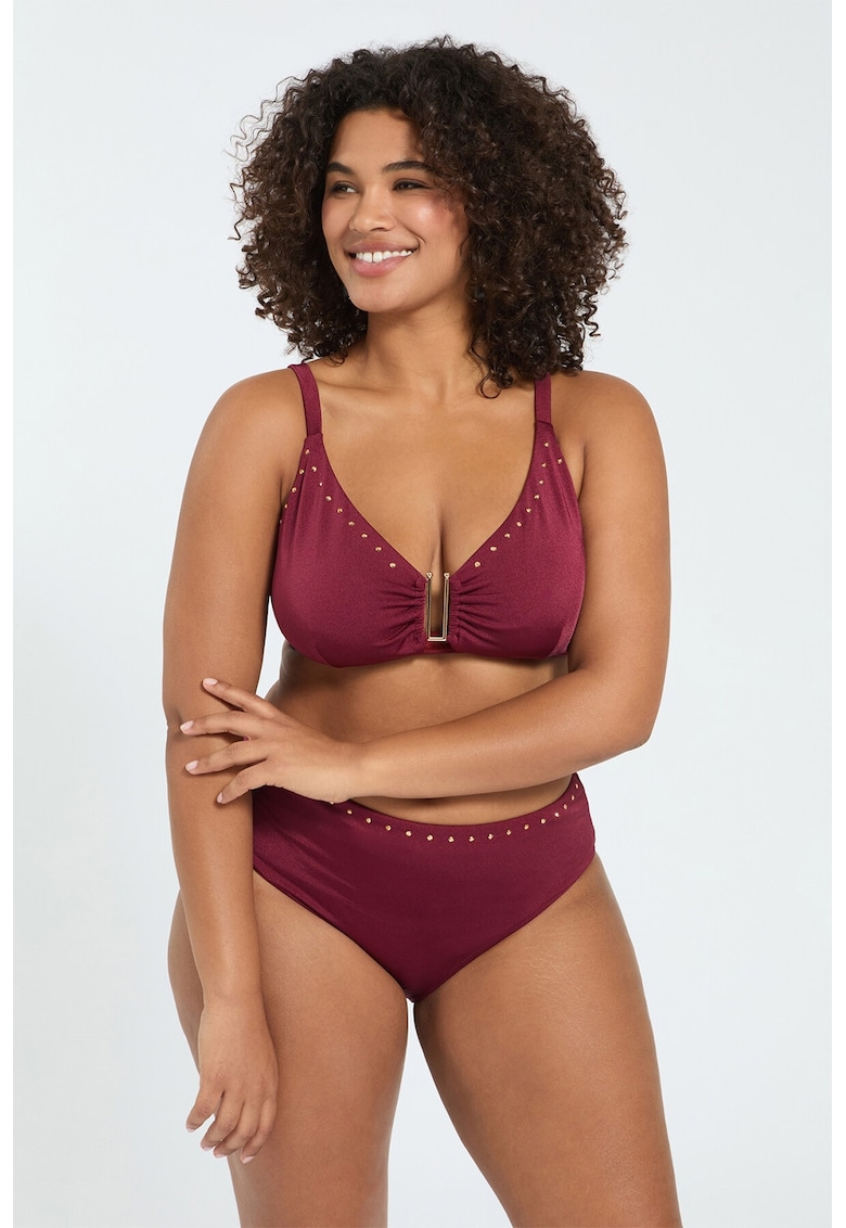 Costum de baie cu doua piese si model uni - Visiniu