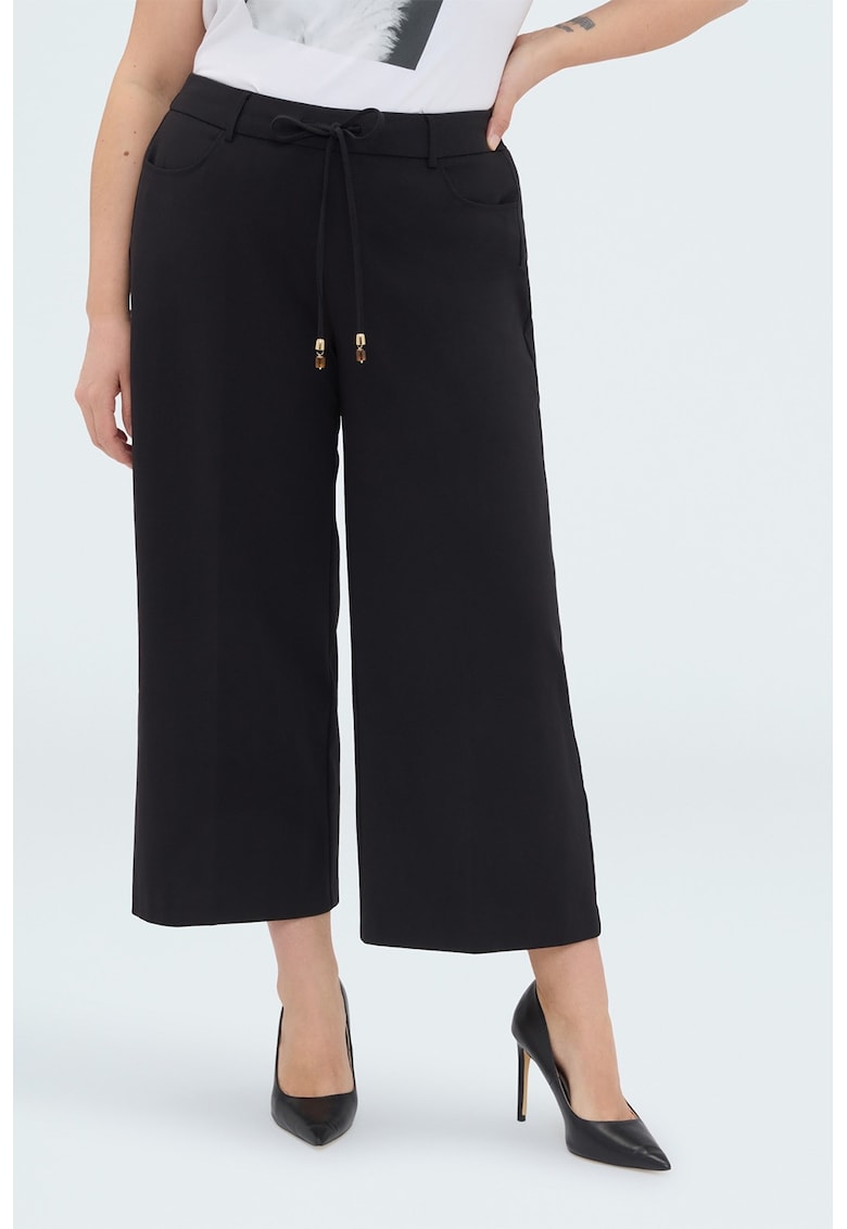 Pantaloni cu snur de ajustare in talie - Negru