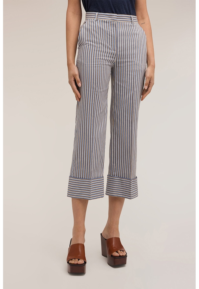 Pantaloni cu model in dungi si buzunare laterale - Alb/Albastru deschis