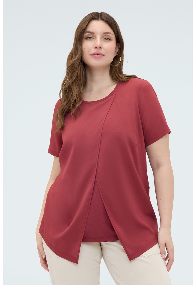 Tricou din amestec de modal cu detaliu petrecut frontal - Rosu inchis