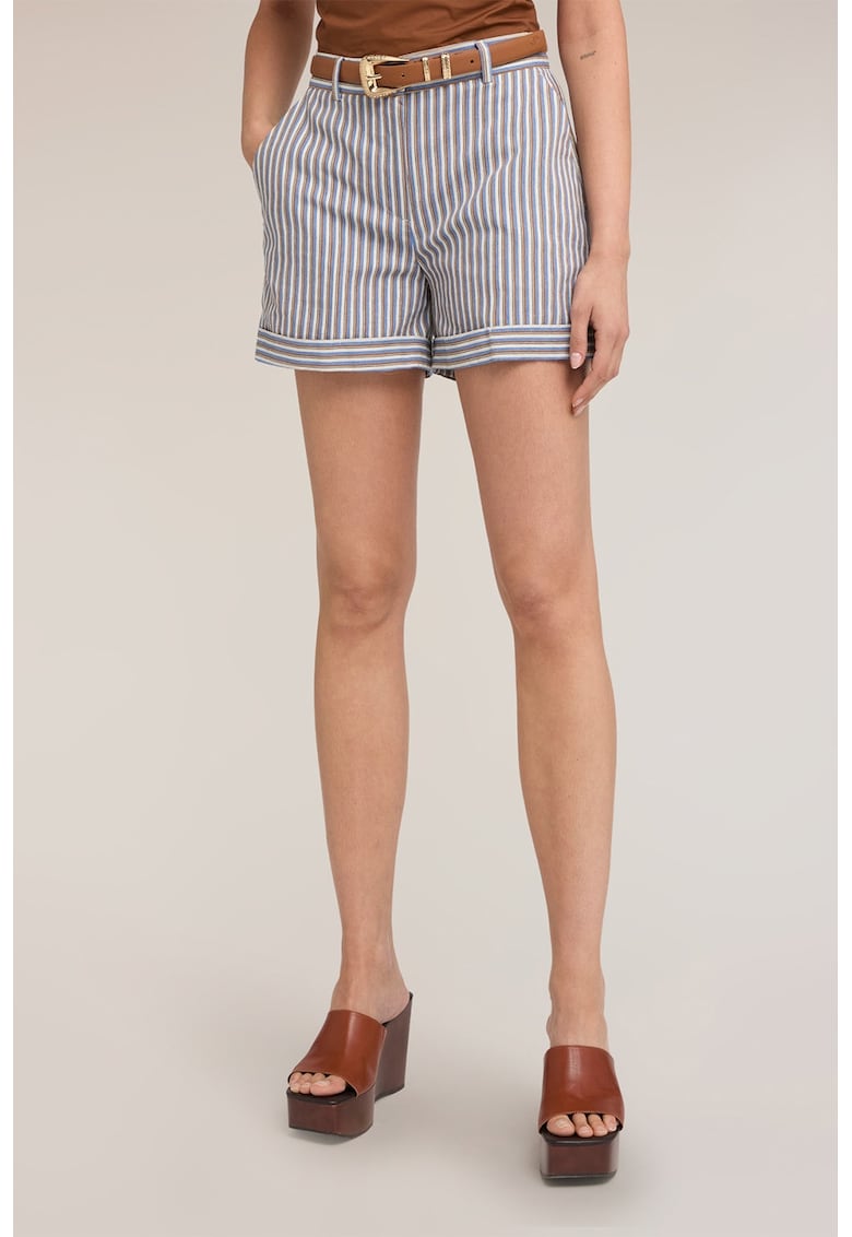 Pantaloni scurti cu model in dungi si talie medie - Alb/Albastru deschis