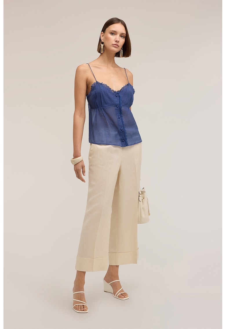 Pantaloni culotte din amestec de in si lyocell - Crem