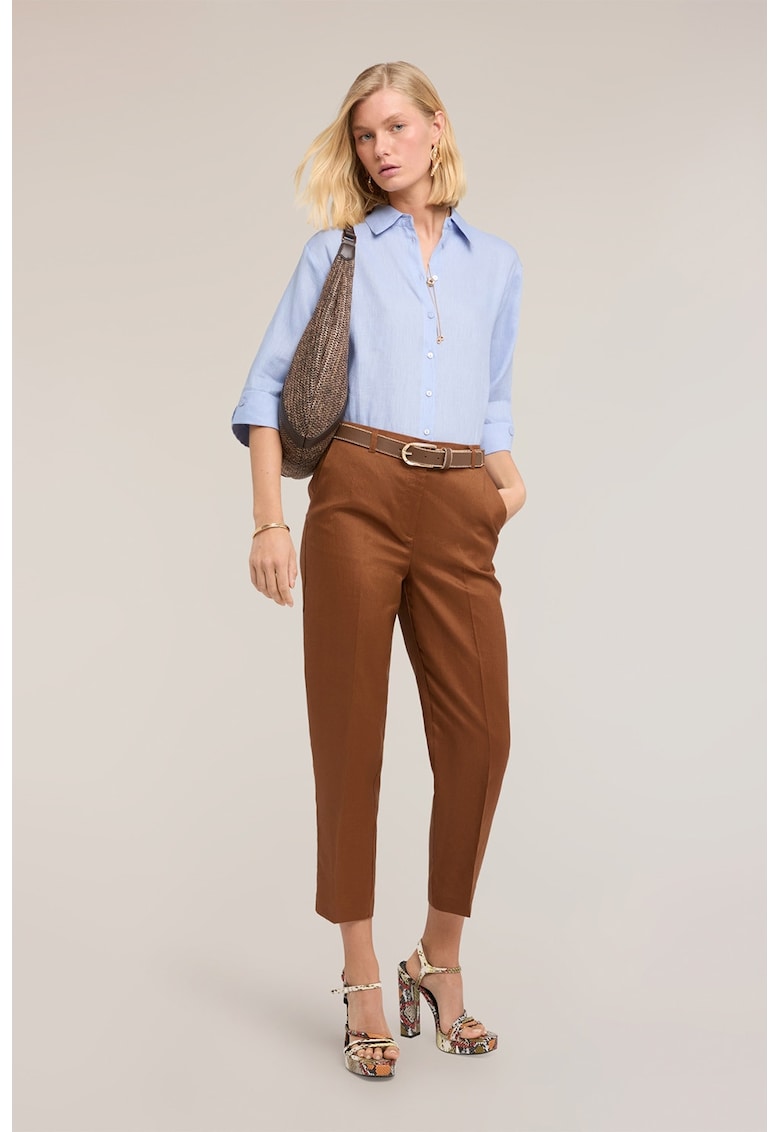 Pantaloni conici din amestec de lyocell si in - Caramel