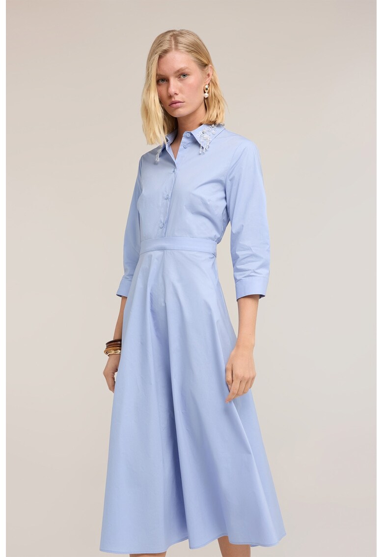 Rochie-camasa midi cu decupaje - Albastru pastel