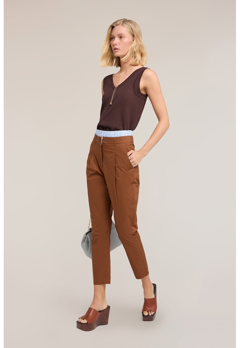 Pantaloni crop cu buzunare laterale - Caramel