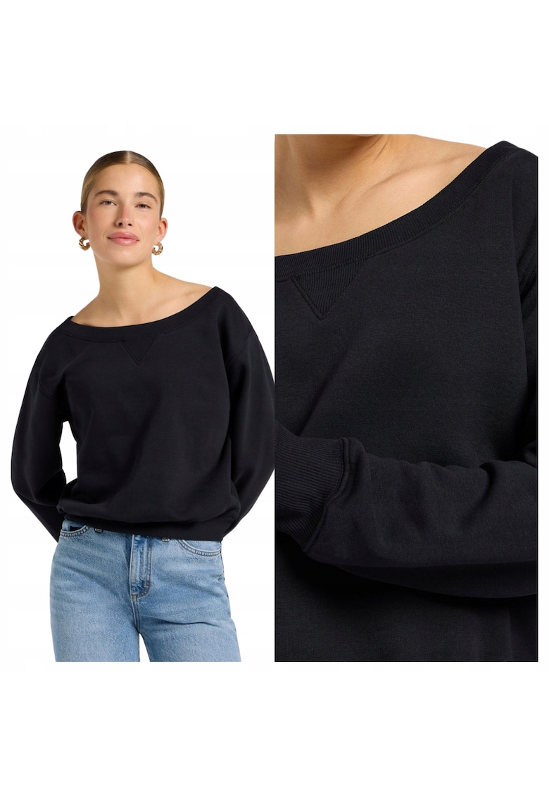 Hanorac Dama - Off Shoulder SWS - Regular Fit - Maneca Lunga - Fara Gluga - Design Clasic - Cu Logo - Bumbac - Negru - Negru