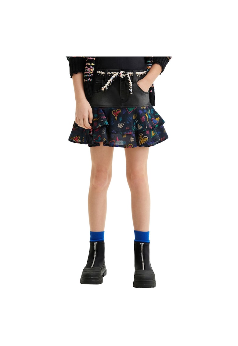 Fusta scurta din denim - cu volane -