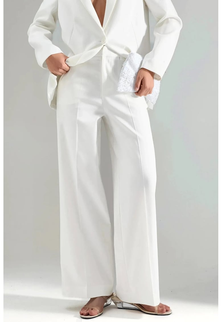 Pantaloni dama talie inalta - croiala dreapta - alb - bumbac