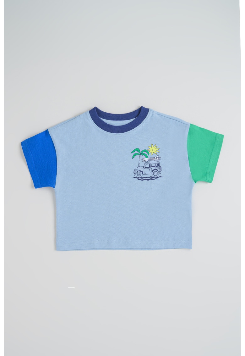 Tricou din bumbac cu imprimeu pe partea din spate - Galben/Albastru royal/Albastru deschis