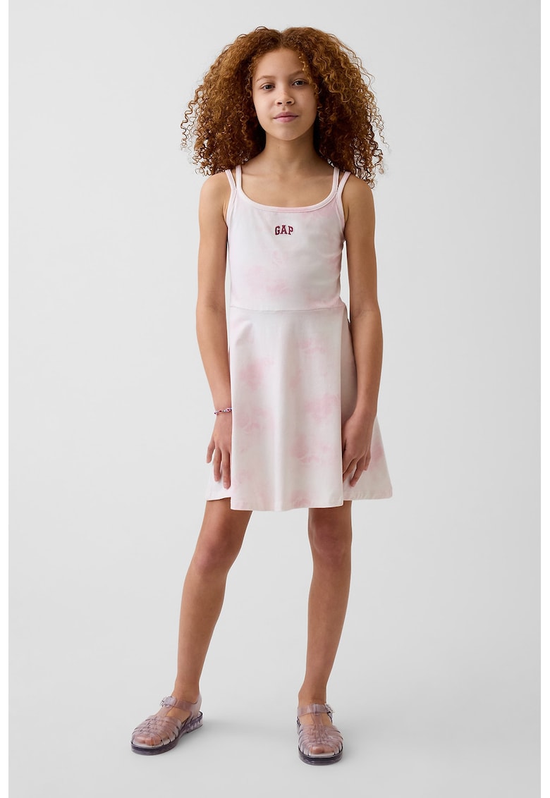 Rochie evazata din bumbac cu model tie-dye - Roz pal -