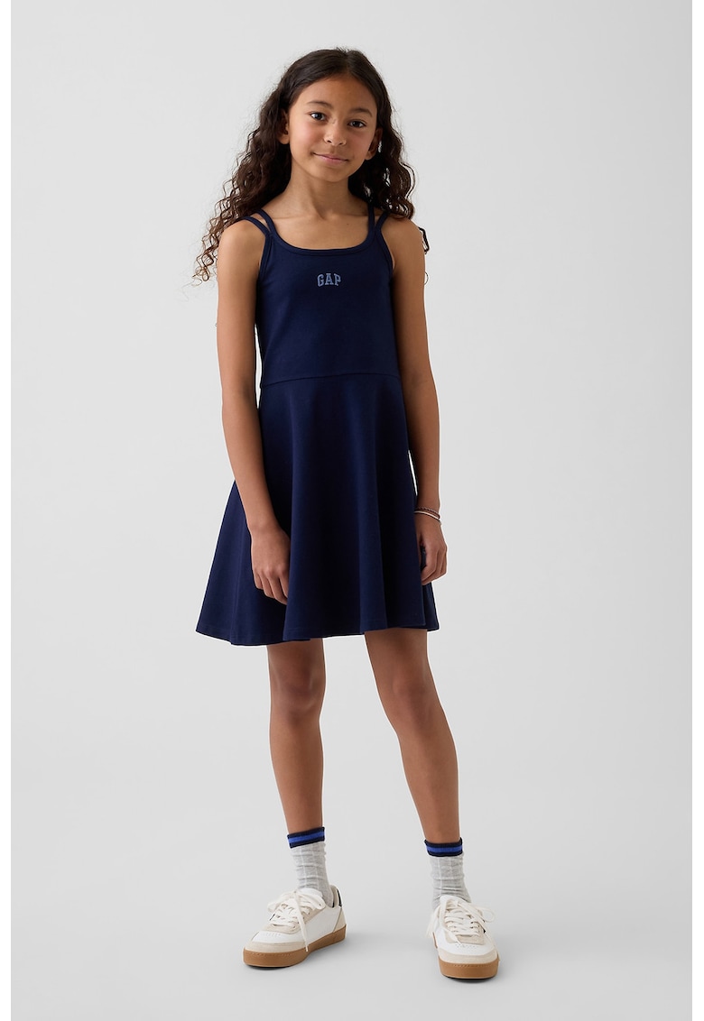 Rochie evazata din bumbac cu model tie-dye - Albastru indigo -