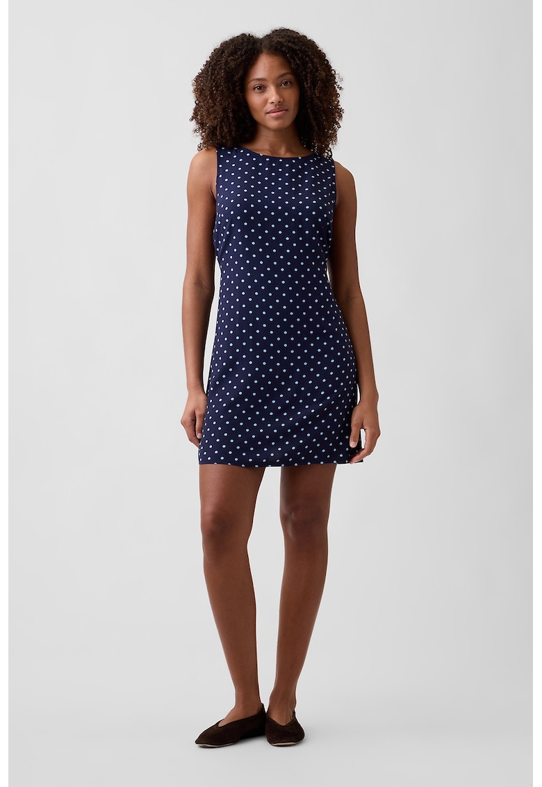 Rochie scurta cu model buline - Alb/Albastru inchis