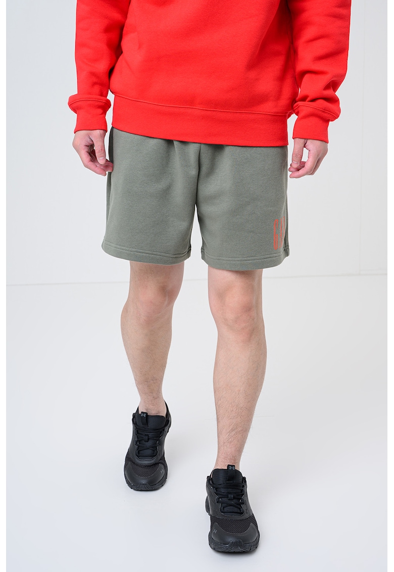 Pantaloni scurti din amestec de bumbac cu imprimeu logo - Verde sparanghel