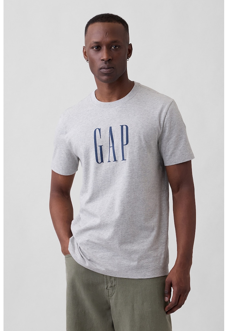 Tricou din bumbac cu imprimeu logo - Gri deschis melange -