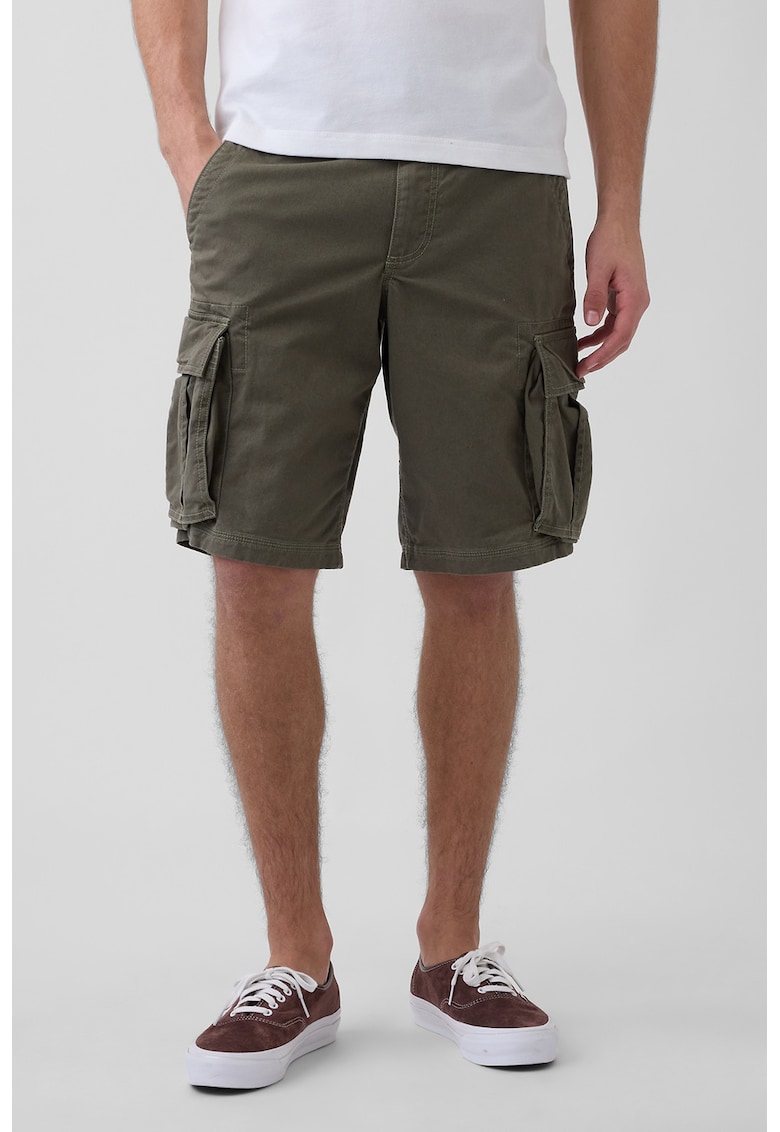 Pantaloni scurti cargo cu talie medie - Gri inchis