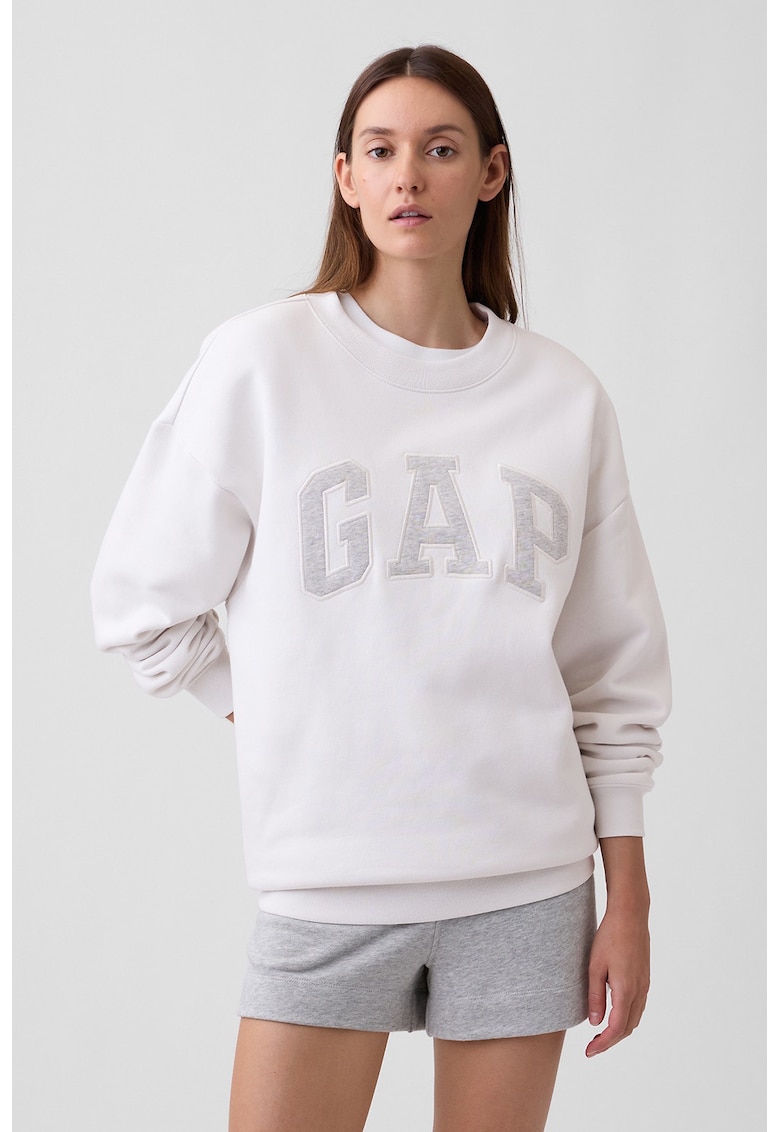 Bluza de trening cu logo brodat si model unisex - Alb -