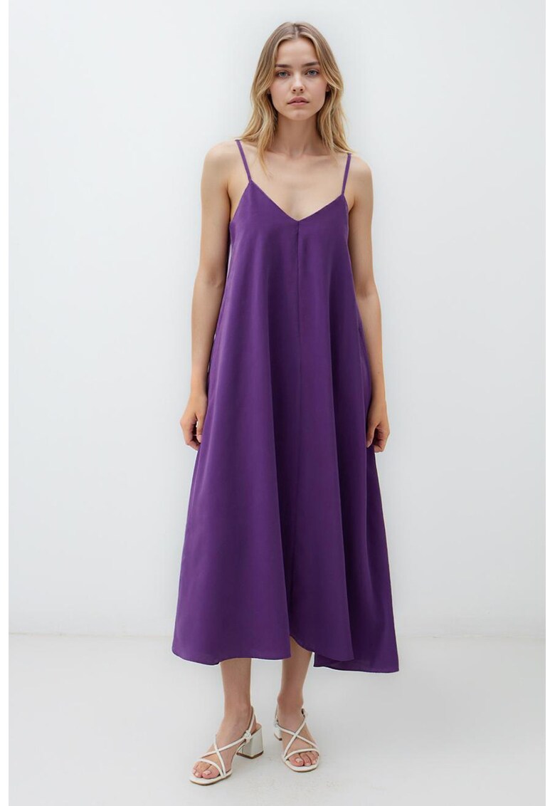 Rochie din amestec de modal cu decolteu in V - Ametist/Violet pruna