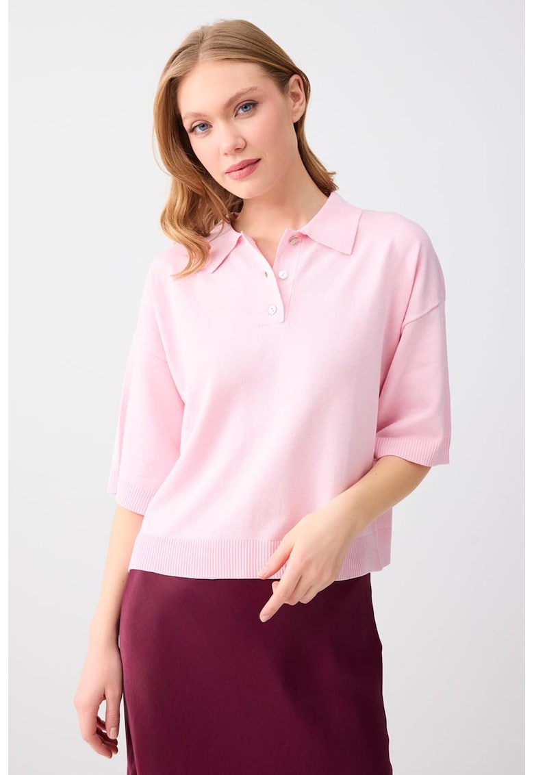 Tricou polo supradimensionat - Roz deschis