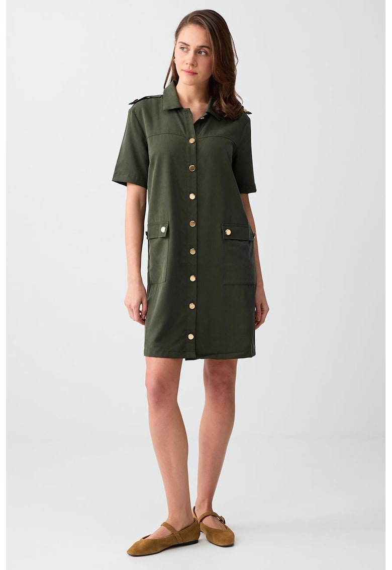 Rochie-camasa din amestec de lyocell - Kaki inchis