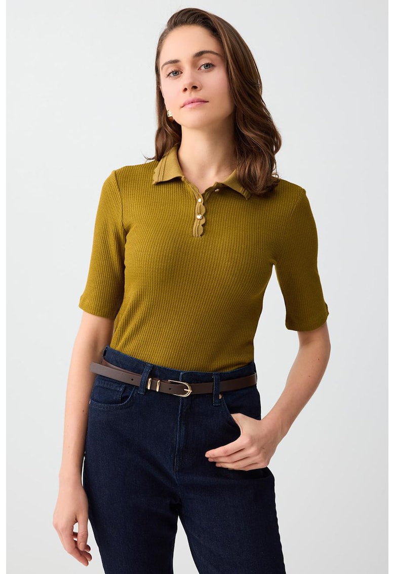 Tricou polo cu striatii - Galben mustar