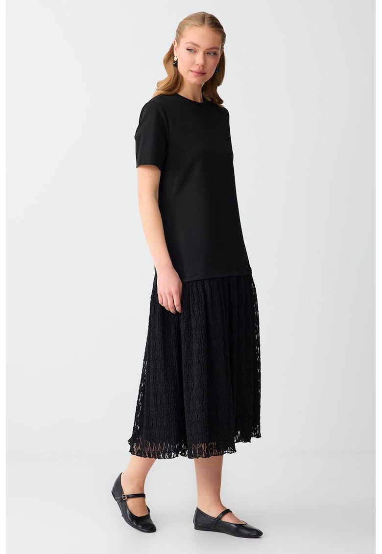 Rochie midi cu insertie din dantela - Negru