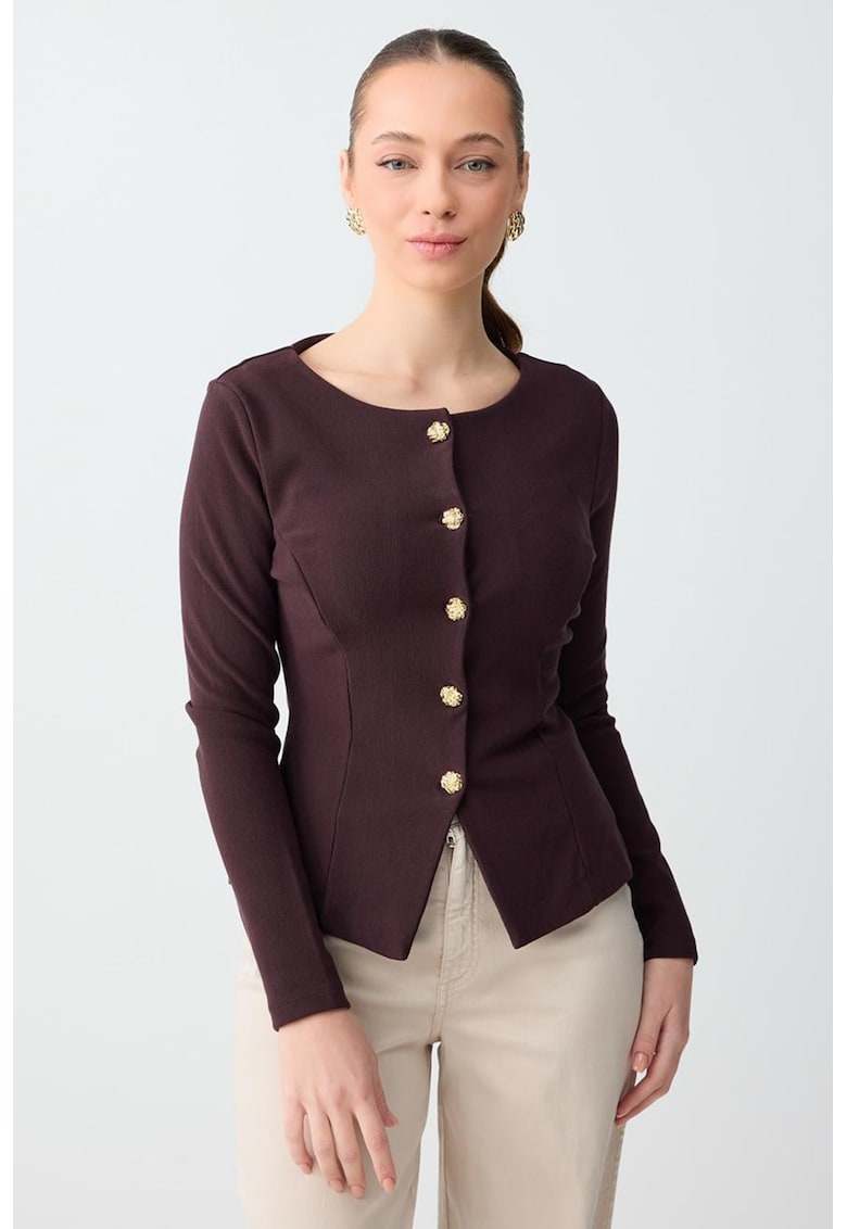 Cardigan slim fit cu decolteu la baza gatului - Auriu/Maro cognac