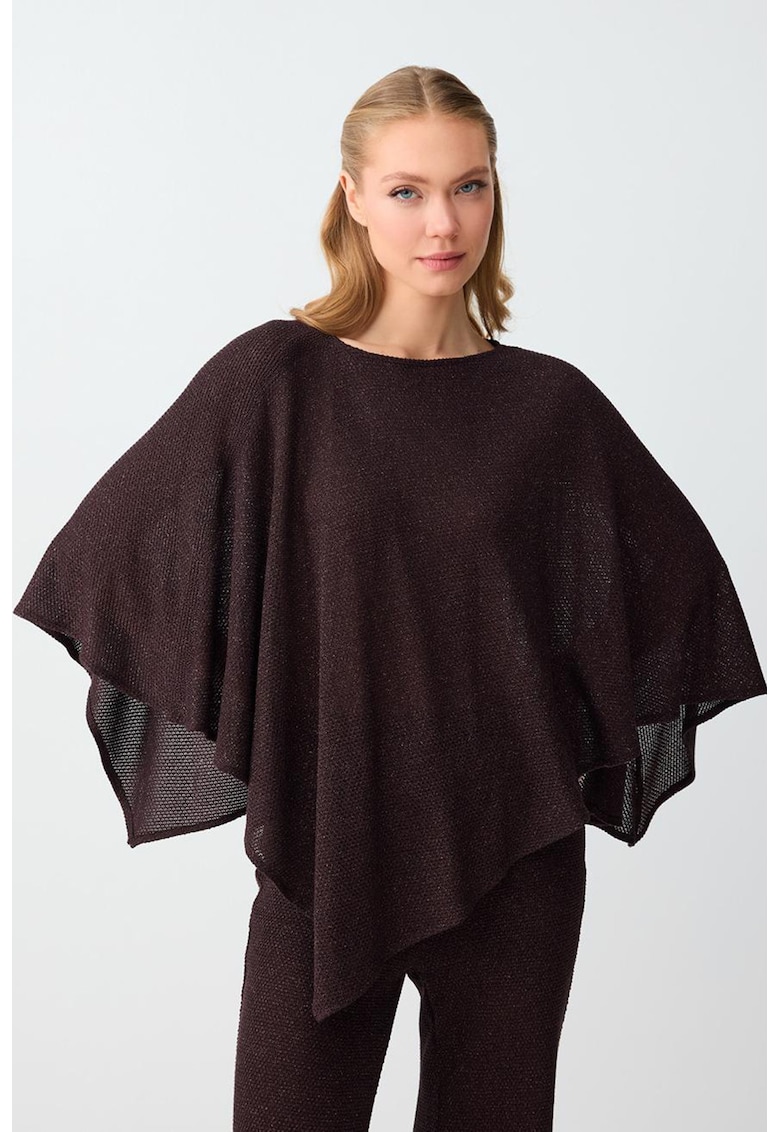 Poncho tricotat din lurex - Maro cognac