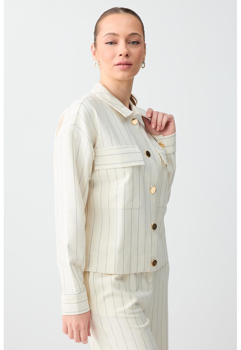 Jacheta-camasa cu model in dungi si buzunare pe piept - Crem