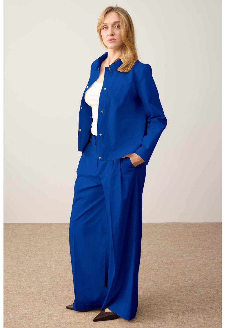 Pantaloni cu croiala ampla si pensa - Albastru royal