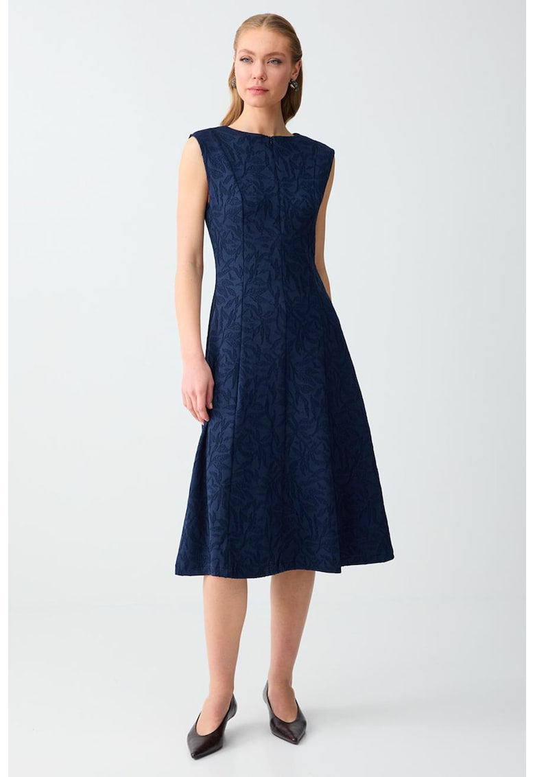 Rochie midi din material jacquard - Bleumarin