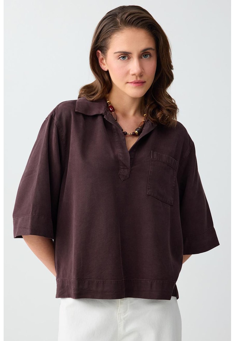 Bluza lejera cu maneci medii - Maro cognac