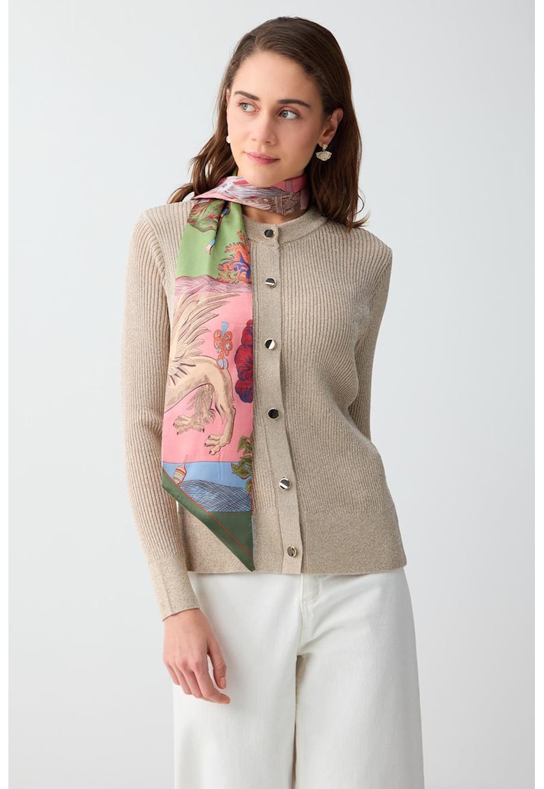 Cardigan striat cu nasturi metalici - Maro nisip