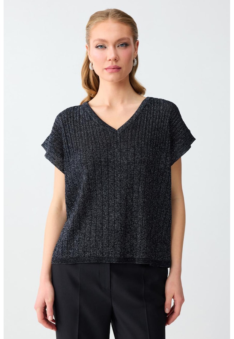 Bluza cu decolteu in V si lurex - Negru antracit