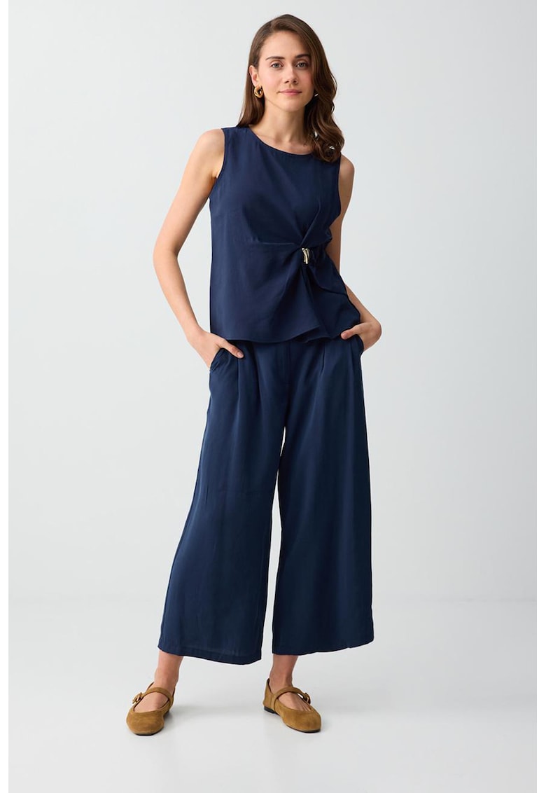 Pantaloni din amestec de modal cu croiala palazzo - Albastru inchis