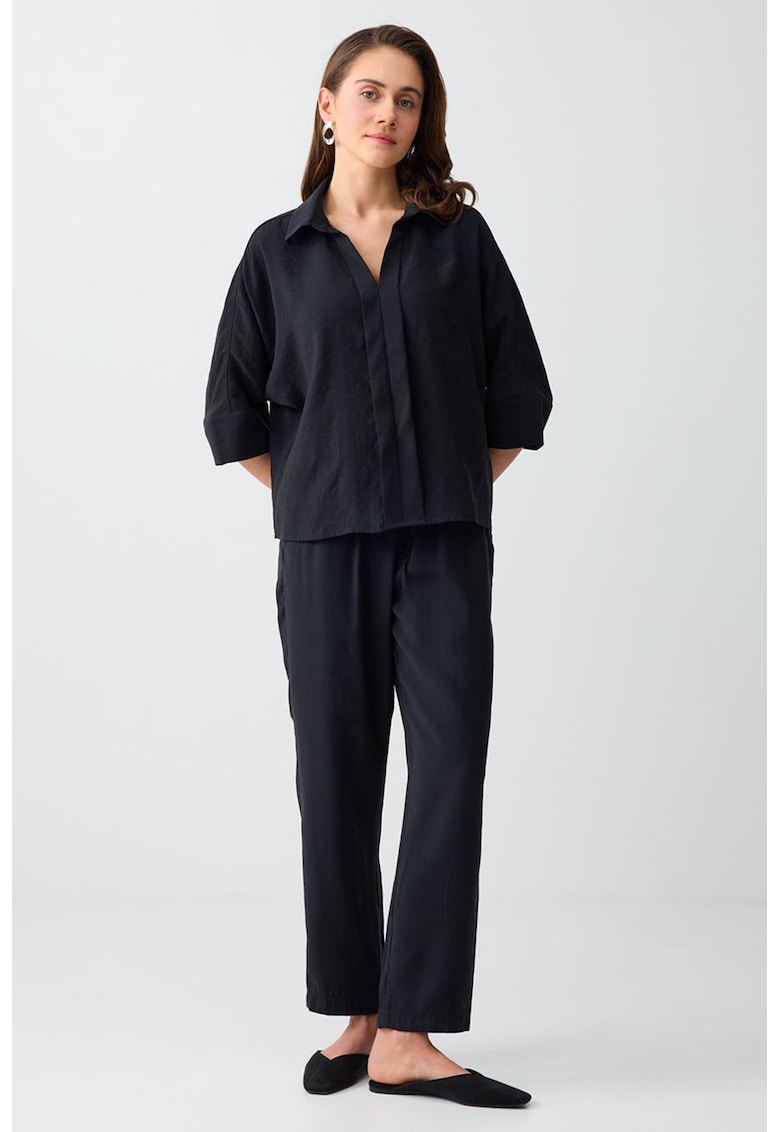 Pantaloni de trening din amestec de modal cu croiala conica - Negru stins