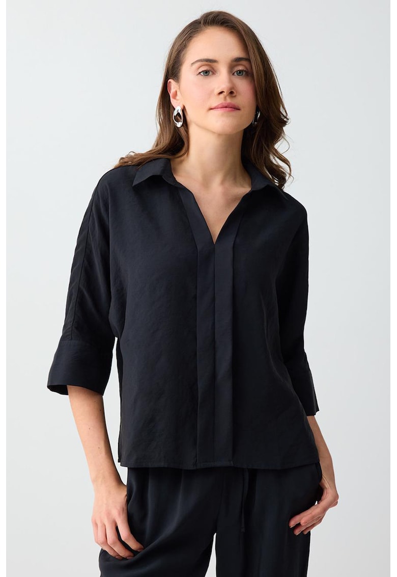 Bluza lejera din amestec de modal cu maneci 3/4 - Negru stins