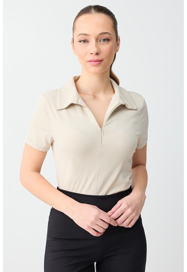 Tricou polo slim fit - Alb murdar