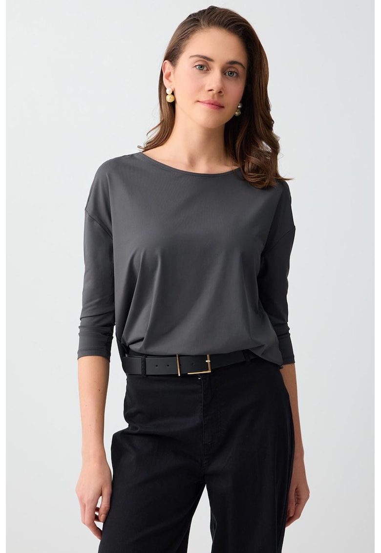 Bluza cu decolteu barcuta si maneci 3/4 - Gri antracit/Gri inchis