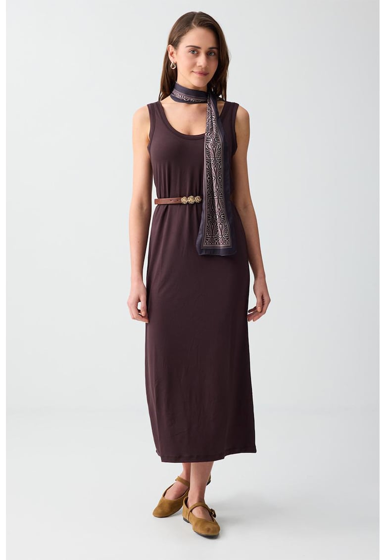 Rochie midi cu croiala lejera - Maro cognac
